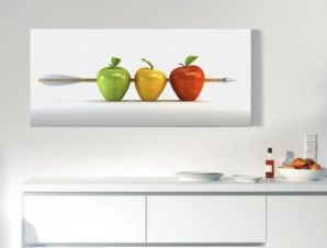Πράσινο, κίτρινο, κόκκινο μήλο, Φαγητό, Πίνακες σε καμβά, 100 x 40 εκ.